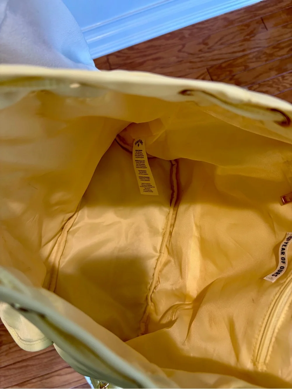 Year of Ours Yellow Nylon Drawstring Backpack Gold Hardware Utility Pockets